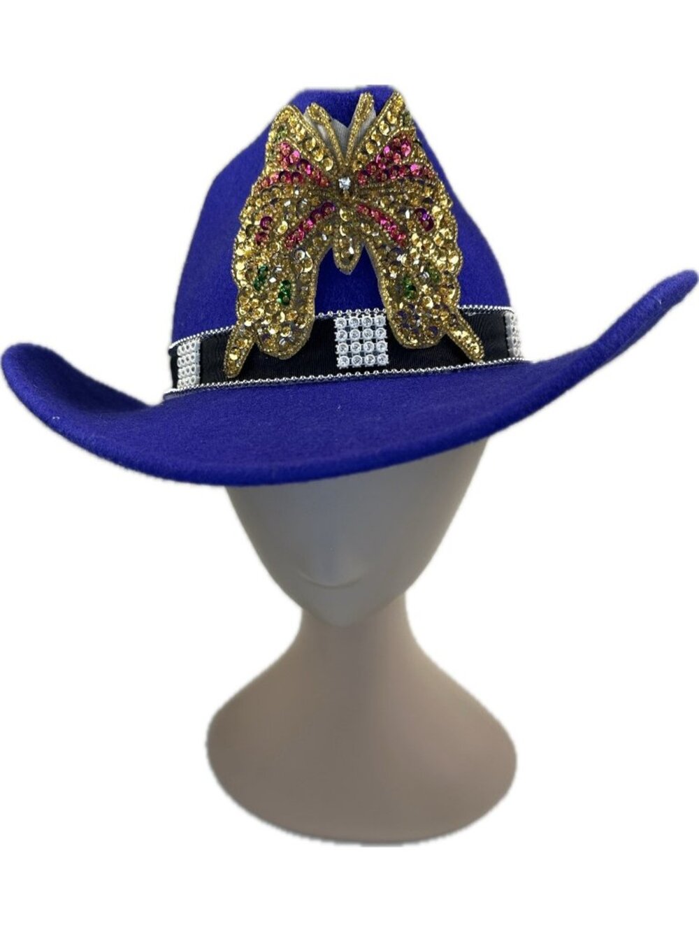 Women’s Purple Western Cowboy Hat Rhinestone Butterfly Rodeo Wool USA S 6 7/8